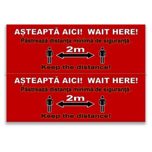 Set de 2 indicatoare A3 - mesaj bilingv - AȘTEAPTĂ AICI! WAIT HERE!