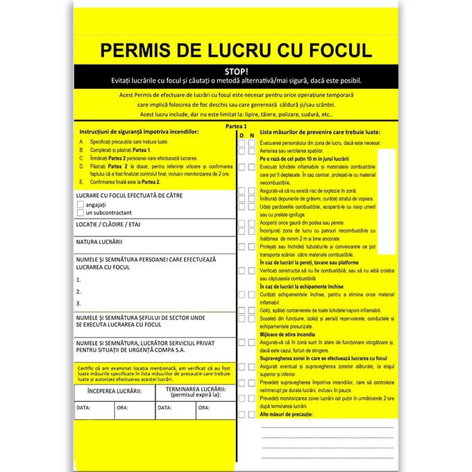 Permis de lucru cu focul - set de 50 buc